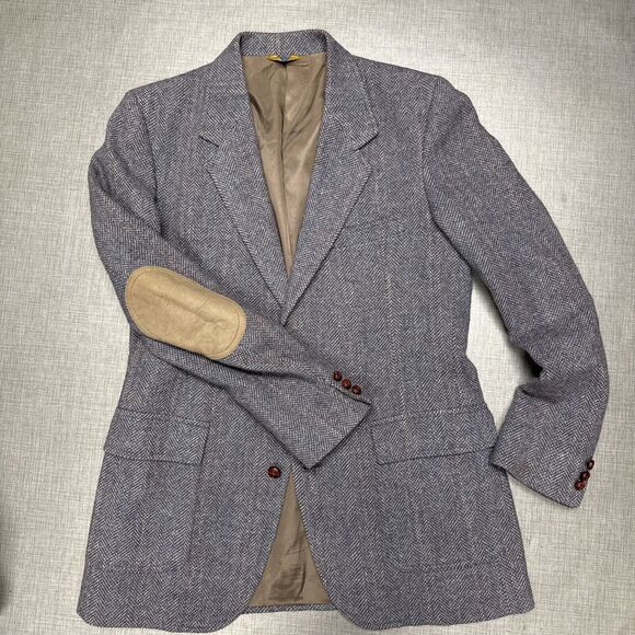 Vtg Pendleton Tweed Blazer Men 44L Gray Wool 2 Button Blazer Elbow Suede - Picture 1 of 7